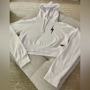 Aviator Nation White Hoodie with Black and Multicolor Accents